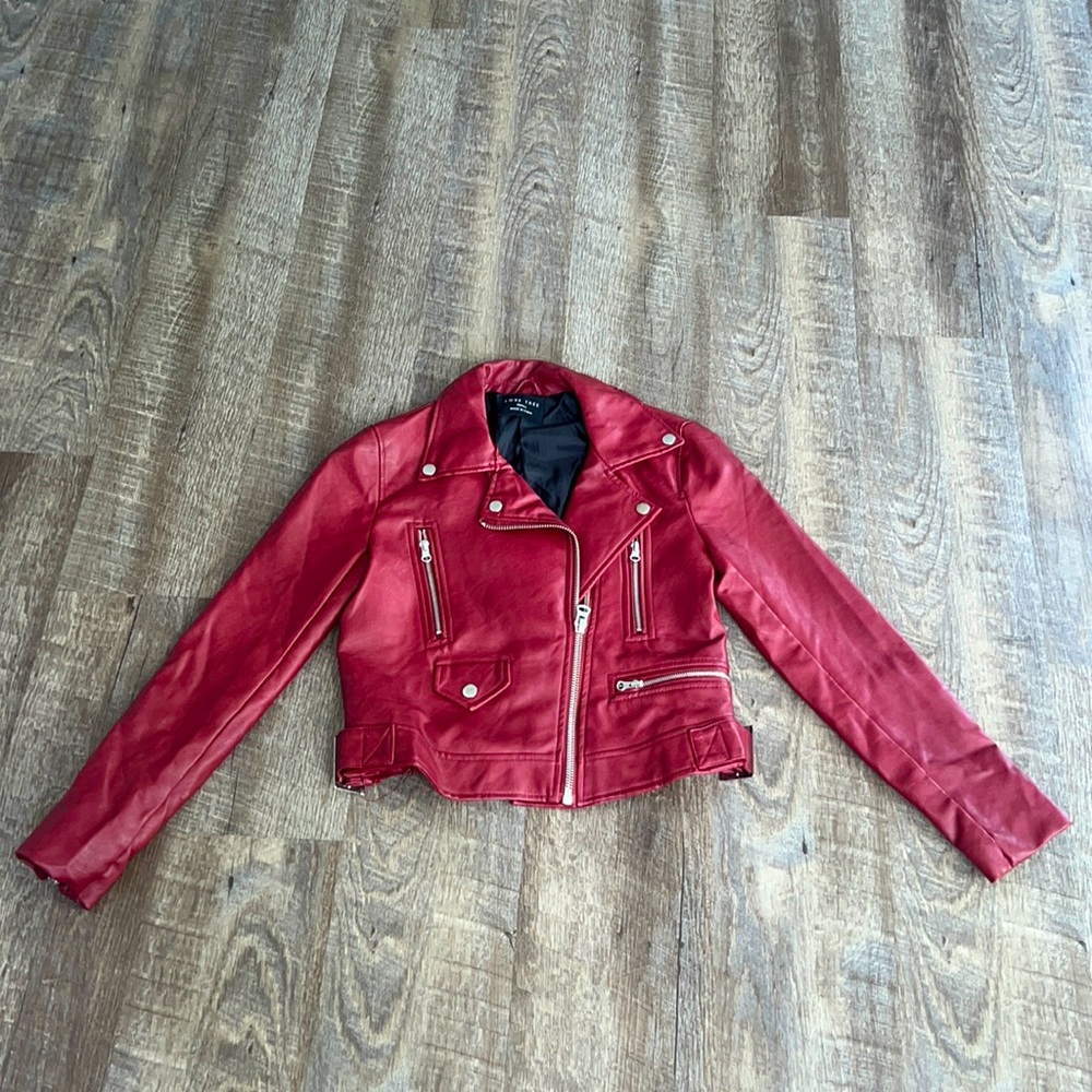 Small Faux Red Leather Women’s Biker Jacket